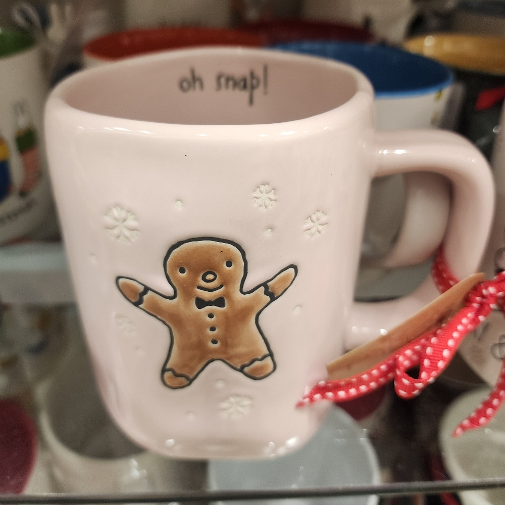 Rae Dunn "Oh Snap" Pink Gingerbread Man Mug